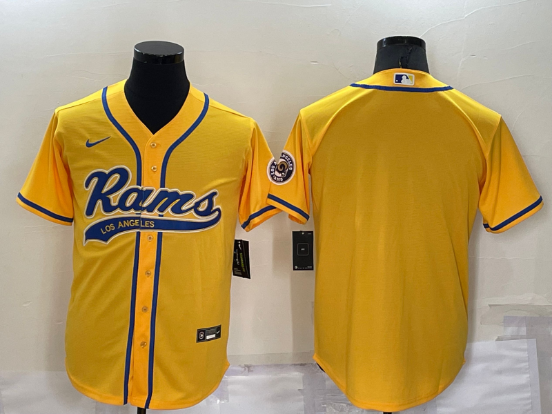 Men's Los Angeles Rams Blank Cool Base Yellow Stitched Baseball Jersey Men's Los Angeles Rams Blank Cool Base Yellow Stitched Baseball Jersey